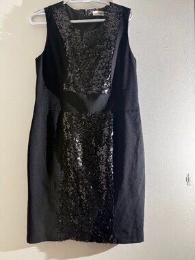 Calvin Klein Black Sequined Panel Sleeveless Cocktail Sheath Dress | 12